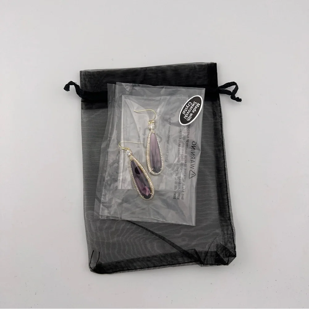 Swarovski Crystal Purple Halo Drop Earrings Gold Overlay